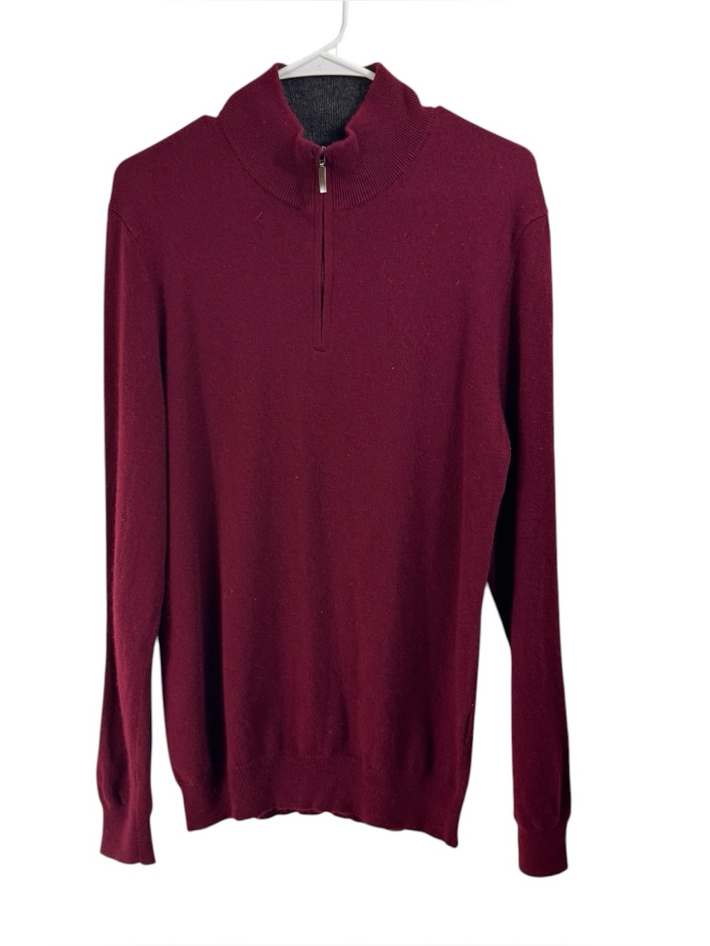 Club Room Sweater Mens Medium Burgundy 100% Cashmere 1/4 Zip Mock Neck Pullover